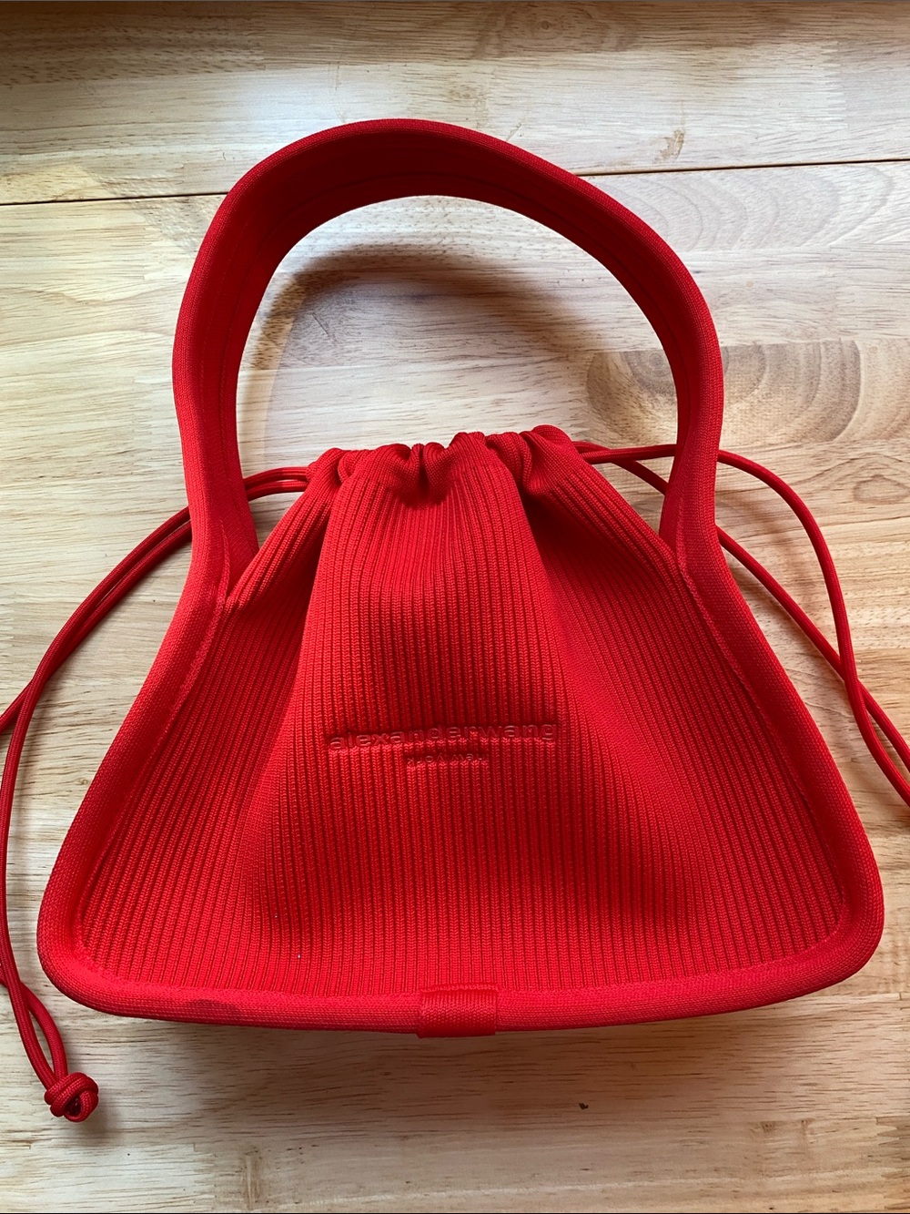 Alexander Wang Tomato Red Ribbed Nylon Drawstring Small Hand Bag
